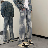 Hearujoy Spring New Korean New Retro Jeans Men Light Blue Tie-dye Gradient All-match Loose Casual Wash Straight Hip Hop Wide-leg Pants