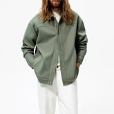 Hearujoy Mens Flannel Soft Retro Casual Jacket Autumn Winter Genderless Fashion Youth Trend Solid Color Comfortable Simple Jacket Unisex