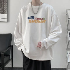HEARUJOY - Men's Cotton Plain T-shirts White Full Sleeves Fashion Mens Oversized T Shirt 5XL Casual Wear Letter Print Tee Shirts for Men