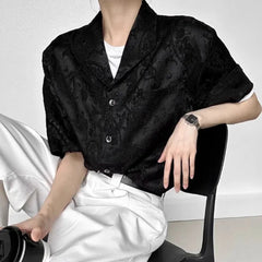HEARUJOY - Mens Shirts Embroidered Jacquard Casual Shirts Spring Streetwear Fashion Youth Campus Short-Sleeved Tops Men'S Clothing 2025 New