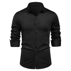 HEARUJOY - Men's Elastic Spring and Autumn New Long Sleeve Shirt Anti-wrinkle Free Ironing Business Comfort Breathable Slim Men Dress Shirt
