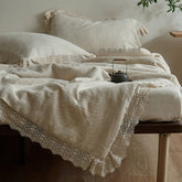 YICKYUE - Summer Quilts French Retro 3 Layer Gauze Cotton Linen Cooling Blanket Lace Jacquard Cotton Washed Summer Air Conditioner Quilt