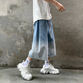 Hearujoy Korean Fashion Men Gradient Denim Shorts Wide Leg Jorts Jeans Man Summer Streetwear Oversize Casual Baggy Jeans Shorts