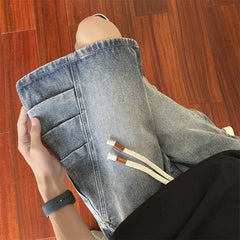 Hearujoy Summer Fashion Blue Denim Pants Shorts Men's Straight Casual Ins Youth All-match Fifth Pants Elastic Waist Chic Short Pants