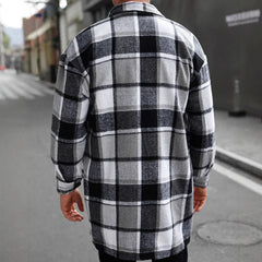YICKYUE - Streetwear Long Shirt Mens Plaid Trench Coat Spring Autumn Fashion Versatile Buttoned Cardigan Jackets Vintage Shirts