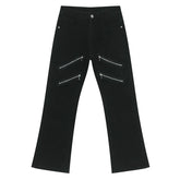 Hearujoy Male Black Denim Pants High Street Patchwork Multi Zipper Slim Boot Cut Loose Men¡®s Jeans Summer Tide 9C6689