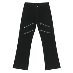 Hearujoy Male Black Denim Pants High Street Patchwork Multi Zipper Slim Boot Cut Loose Men¡®s Jeans Summer Tide 9C6689