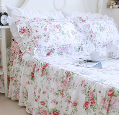 YICKYUE - 1 Pc Rose Print Pillow Case, Large Ruffle Cover, Floral Lace Pillowcases, Bed Pillowcase, Luxury Home Textile