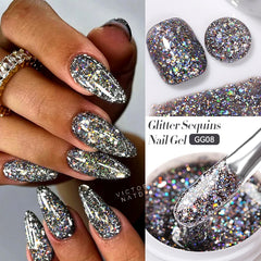 YICKYUE - Glitter Gel Nail Polish Black Silver Super Shining Sequins Gel Polish Soak Off UV LED Semi Permanent UV Gel For Nails