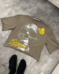 Hearujoy High Street Y2k Tops Sage Green Oversized Cropped Oversized Graphic t shirts Cotton Loose Style Couples Gothic Printed T shirt