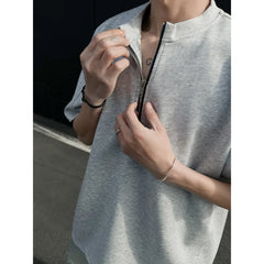 HEARUJOY - Summer Short Sleeved T-shirt Men Oversized Casual T Shirt Men Streetwear Korean Loose Round Neck Zipper T Shirt Mens Top M-3XL