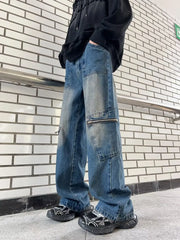 Hearujoy Streetwear Pocket Design Men Jeans Cargo Pants Loose Plus Size Neutral Wide Leg Pants Harajuku Casual Denim Pants Gothic Y2K
