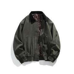 HEARUJOY - Men's Jacket Men's Workwear Collared Outerwear Vintage Pure Cotton Leopard Print Detroit Jacket Mens Leather Bomber Jacket Denim