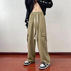 Hearujoy New Men's 100% Cotton Big Pocket Cargo Pants Street Baggy Loose Casual Large Size Stretch Jogging Straight Trousers 3XL 4XL