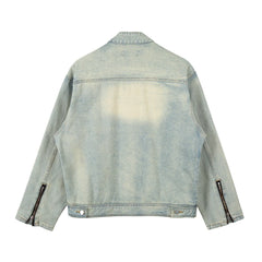 Hearujoy Y2k Streetwear Washed Biker Jeans jackets for Men and Women Zipper Pocket Ropa Hombre Windbreaker Denim Coat Oversized
