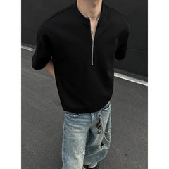 HEARUJOY - Summer Short Sleeved T-shirt Men Oversized Casual T Shirt Men Streetwear Korean Loose Round Neck Zipper T Shirt Mens Top M-3XL