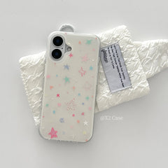 YICKYUE - Full Screen Cute Colorful Little Stars Luxury IMD Phone Case For iPhone 17 AIR 16 15 14 13 12 11 Pro MAX Plus Y2K Silicone Cover