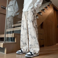 HEARUJOY - Corduroy Tie-dye Irregular Pants for Men American Loose Casual Sports Wide-leg Trousers