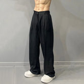 Hearujoy Mens Trendy Drapey Thin Loose Slimming Wide-Leg Pants Gender-Neutral Casual Solid Color Ice Silk Suit Straight Pants Unisex