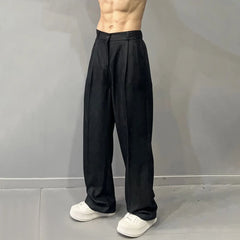 Hearujoy Mens Trendy Drapey Thin Loose Slimming Wide-Leg Pants Gender-Neutral Casual Solid Color Ice Silk Suit Straight Pants Unisex