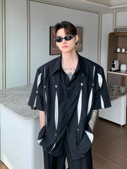 Hearujoy Summer Fashion Korean Short Sleeve Men Shirt Loose Casual Shoulder Pad Shirt Turn-down Collar Pocket Simple Shirts