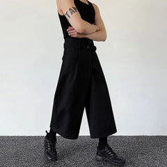 HEARUJOY - Mens Pants Belt Dark Wide-Leg Pants Japanese Streetwear Harajuku Commuting Business Office All-Match Casual Pants Men'S Clothing