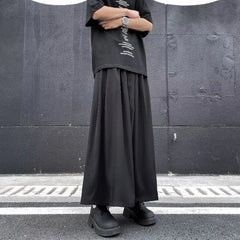 HEARUJOY - Dark Gothic Plain Skirt Pants Genderless Spring Y2k Japanese Streetwear Daily Comfortable Samurai Pants Hakama Unisex