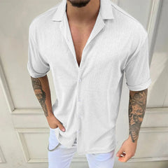 HEARUJOY - Trendy Wrinkle-Free New Men'S Shirt Men Casual Short Sleeve Spring Summer Turndown Neck Solid Shirts Fashion Camisas De Hombre