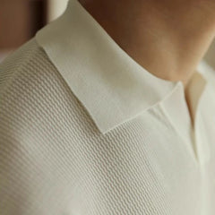 HEARUJOY - Summer Men's Clothing Luxury Knit V Neck Short-sleeved Polo Shirt Solid Color Leisure Korean Popular Streetwear Slim Knitwear