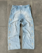 Hearujoy Gothic Y2K Streetwear Jeans Light Blue Wash Holy Denim Pants Men Vintage Cross Rhinestone Embroidery Baggy Jeans Women Pants