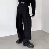 HEARUJOY - Men's Solid Color Wide-Leg Suit Trousers American Retro Fashion Trend Street Loose Casual Breathable Summer Men's Bottoms