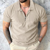 HEARUJOY - Summer New Fashion Elegant Casual Solid Color Short-Sleeved Polo Shirt Men'S American Street Trend Y2k Zipper T-Shirt Men