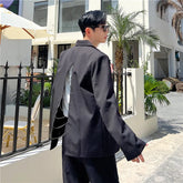 Hearujoy Back Split Suit Jacket Men Solid Color Metal Chain Decor Blazer Spring Chic Loose Casual Black Male Handsome Stylish Blazers