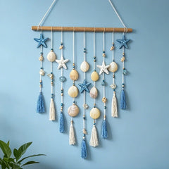 YICKYUE - Summer Terrace Dedicated Pendant Shell Woven Hanging Curtain Blue and White Tassel Green Plant Wall Corner Small Fresh Tapestry