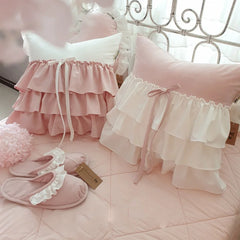 YICKYUE - New Korean Style Ruffle Pillow Lace Bow Dormitory Hug Pillow Detachable Home Decoration Bedroom Girl Creativity Handmade Pillow