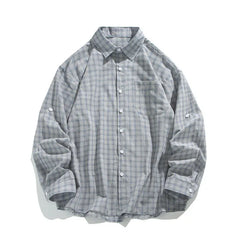 HEARUJOY - Mens Long Sleeve Plaid Shirt Casual Spring Autumn Fashion Shirt Streetwear Urban Comfort Fit Breathable Lightweight Wear