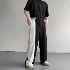 Hearujoy Fashion Trend Black White Solid Color Asymmetrical Elastic Waist High Casual Full Length Pants Straight Loose Men's Clothing
