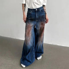 Hearujoy Mens autumn y2k distressed tie-dye wide-leg jeans genderless street hip-hop personality fashion trend loose casual jeans unisex