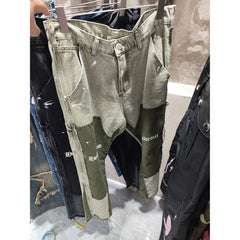 Hearujoy Vintage Distressed Jeans Green Graffiti Mens Flared Denim Jean Hip Hop Splash Ink Y2k Street Wear Casual Slim Fit Jean Man Pant