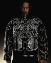 Hearujoy Retro Y2k Gothic Jackets for Men Hip Hop Rock Line Letter Pattern Pu Leather Jacket Black Thickened Loose Zipper Jacket Coats