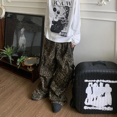 Hearujoy Tan Leopard Cargo Pants Men Y2K Parachute Oversize Wide Leg Trousers Male Streetwear Hip Hop Harajuku Animal Print