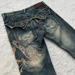 Hearujoy Y2K Retro Harajuku Embroidery Pattern Micro Flare Jeans Women's Spring New American Fashion Street Trend Hot Girl Slim Pants
