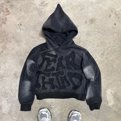 Hearujoy Y2K New Flash Diamond Hoodie American Retro Letter Embroidered Oversized Sweatshirt Men’s Hip Hop Gothic Punk Loose Sports Shirt