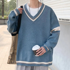 HEARUJOY - Autumn Winter New Men's Korean Loose Knitted V-neck Casual Sweater Outdoor Fashion Trend Comfortable Breathable Hoodie
