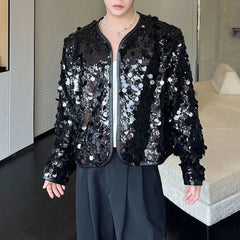 HEARUJOY - Mens Jacket Sequin Ballroom Shiny Jacket Streetwear Fashion Nightclub Stage Performance Long Sleeve Top Men'S Clothing 2025 New