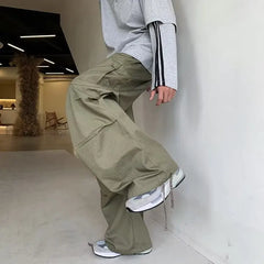 Hearujoy Green Cargo Pants Men Japanese Oversize Wide Leg Trousers Male Black Loose Casual Streetwear Hip Hop Safari Style