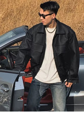 HEARUJOY - Spring Cool Handsome Oversized Short Matte Black Pu Leather jacket Men Zipper Pockets Loose Luxury Designer Clothes