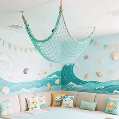 YICKYUE - Beach Fishing Nets Tablecloths Party Wooden Stakes Decorative Mesh Fabric Large Mesh Hollow Out Fishing Net Wall Decor Length 2m