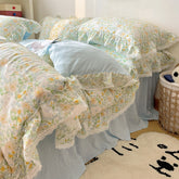 YICKYUE - Korean Floral Lace Ruffles Bedding Set Soft Skin Friendly 200X230cm Duvet Cover Set 1.5M/1.8M Bed Skirt Bedspread Pillowcases