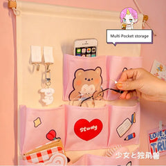 Pink Cute Wall storage bag behind the door Wall-mounted multi-layer storage closet storage bag closet organizer